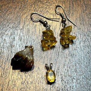 Citrine earrings and pendants - set of 3